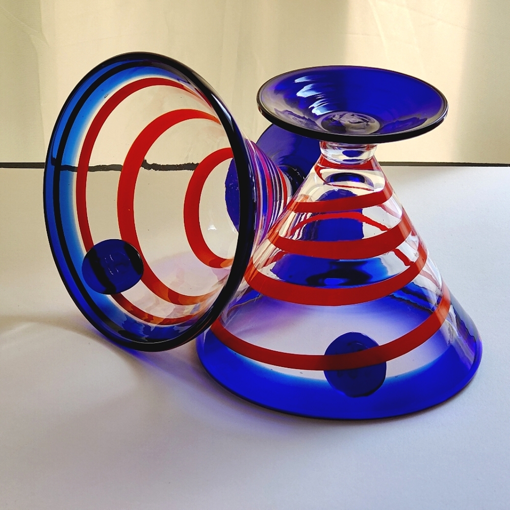 Kosta Boda Caribbean Cruise |  🧡 & 💙 | Martini / Margarita Glasses | 2